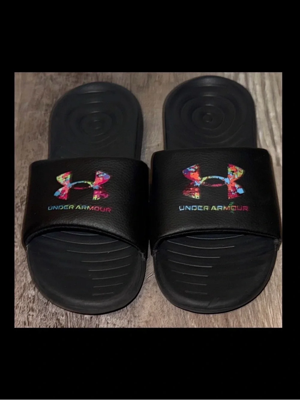 Kids Under Armour Black Slides Sandals Size 4Y